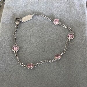 Sterling Silver Pink Crystal Station Bracelet